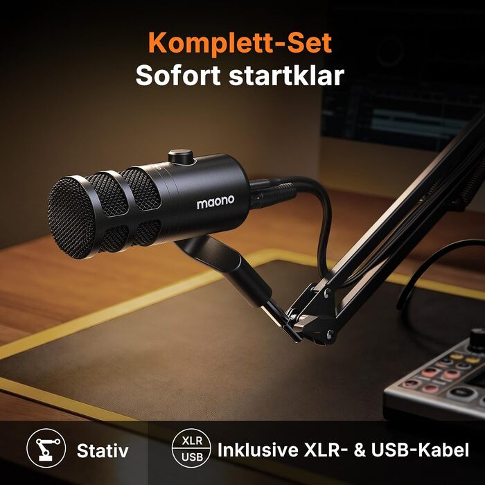 Динамічний мікрофон MAONO PD100 Gen2S USB/XLR для стрімінгу та подкастів, 192кГц/24біт, з пантографом (мікрофонною стійкою), кнопкою Mute та моніторингом