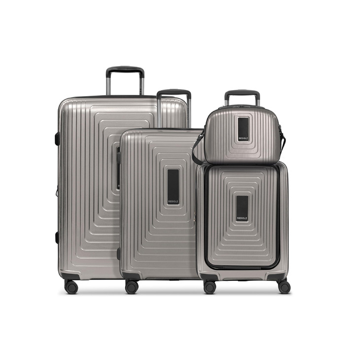 Набір валіз REDOLZ з жорстким корпусом, 4 предмети з косметичкою (Coffee Grey Metallic)