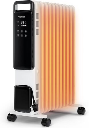 Pro Breeze 2500W Oil Radiator with 11 Fins, Electric Heater - Energy-Saving Oil Radiator, 3 Heating Levels, Adjustable Thermostat, 24h Timer, Touch Display & Safety Shut-Off Function White - No App