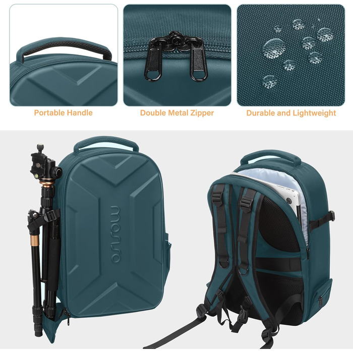 MOSISO Рюкзак для камери, DSLR/SLR/беззеркальної фототехніки, водонепроникний, з кріпленням для штатива, відділення для ноутбука 15-16 дюймів, сумісний з Canon/Nikon/Sony, блакитно-зелений