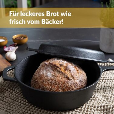 Chefaron Enameled Cast Iron Pot 2-in-1 incl. Proofing Basket and Dough Scraper. Bread Baking Dish with Lid 3L. Dutch Oven with Lid Oven-Safe. Cast Iron Pot for Baking Bread at Home. Cast Iron Dutch Oven 3L 2-in-1