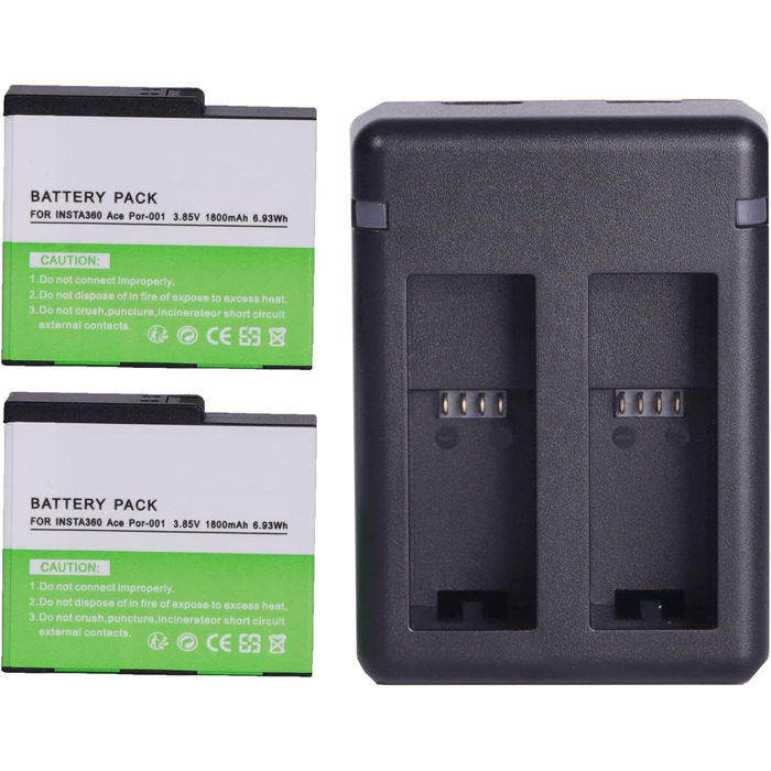 2 батареї Insta360 2800mAh з зарядним пристроєм USB-C, сумісні з Insta360 Action Camera, включаючи Micro SD картки (ACE)