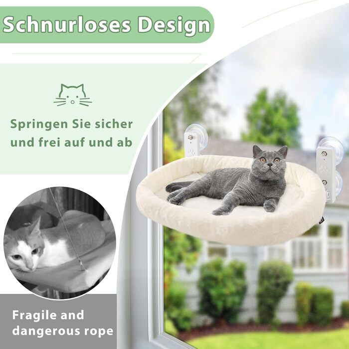 GUUSII Cat Window Perch, Cat Bed, Window Hammock, Cat Hammock, Cat Window Seat, Foldable Cat Window Lounge, Window Hammock, Cat Hanging Bed, Up to 18kg (M) (White)