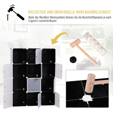 Шафа HOMCOM для одягу, DIY гардеробна система, полична система, полиці-кубики для гардеробу зі штангою для одягу, PP, чорний + білий | Aosom