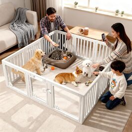Клітка-загон для собак з дверима, безпечний загон для собак, цуценят, котів, кроликів, горностаїв, легка установка та очищення, пластиковий загон з анкерами та присосками для маленьких тварин 9+3: 150 x 150 см