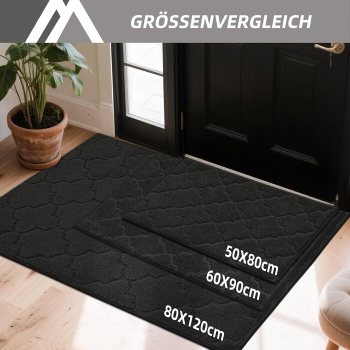 Прихожий килимок COSY HOMEER 50x80 см, чорний, антиковзкий, вологостійкий, для кухні, коридору, вхідних дверей,мийний килимок для собак