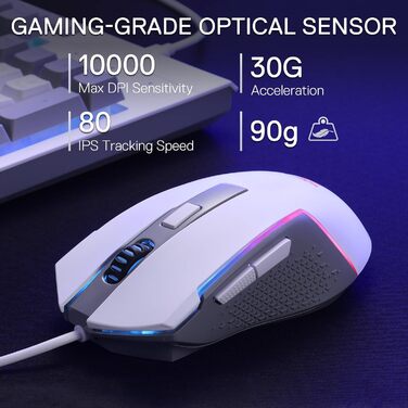 Redragon K628 Tri-Mode Механічна Клавіатура та Миша (S151 White) - Ігровий Набір