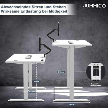 Електричний регульований стіл JUMMICO 140x70 см з бездротовою зарядкою, USB та євро-розеткою, сірої кольору – письмовий стіл для роботи стоячи та сидячи