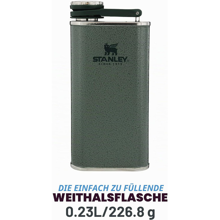 Фляга Stanley 1913 Classic Wide Mouth 0.23л, герметична, з широким горлом, нержавіюча сталь, Hammertone Green