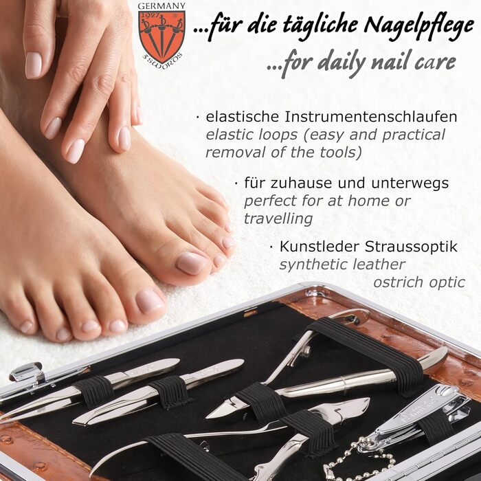 Набір для манікюру DREI SCHWERTER 'Fano' - 11 предметів (ніж для нігтів, щипчики, ножиці) у стабільному етою - колір коньяк/штучний шовк