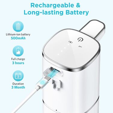 Автоматичний дозатор для мила електричний настінний 400 мл, USB-зарядка, сенсорний, водонепроникний IPX5 - для кухні, ванної, школи, готелю (білий)