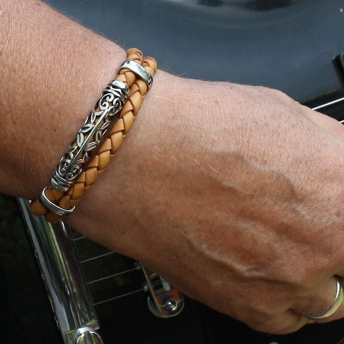 Чоловічий браслет XO F з натуральної шкіри Cognac, 21 см