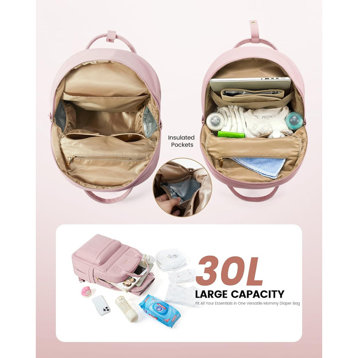LOVEVOOK Рюкзак-переноска для мами та тата з пеленальною підкладкою, сумка для підгузків, рюкзак для візка, велика сумка для дитини, клінічна сумка, сумка для пологового будинку, для новонароджених (M, світло-рожевий)