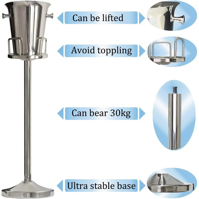 Ескірнер з нержавіючої сталі для барів, вечірок, весіль. Утримує 3-6 годин. Золотий, 3FT (срібло)