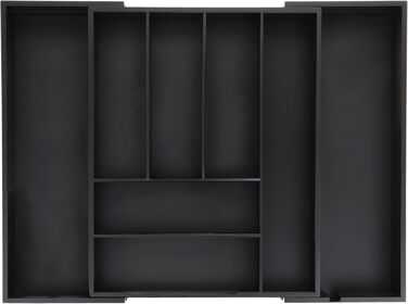 Relaxdays Cutlery Box Extendable, Bamboo, HBT 6.5 x 35-58 x 43.5 cm, 6-8 Compartments, Cutlery Insert for Drawer, black