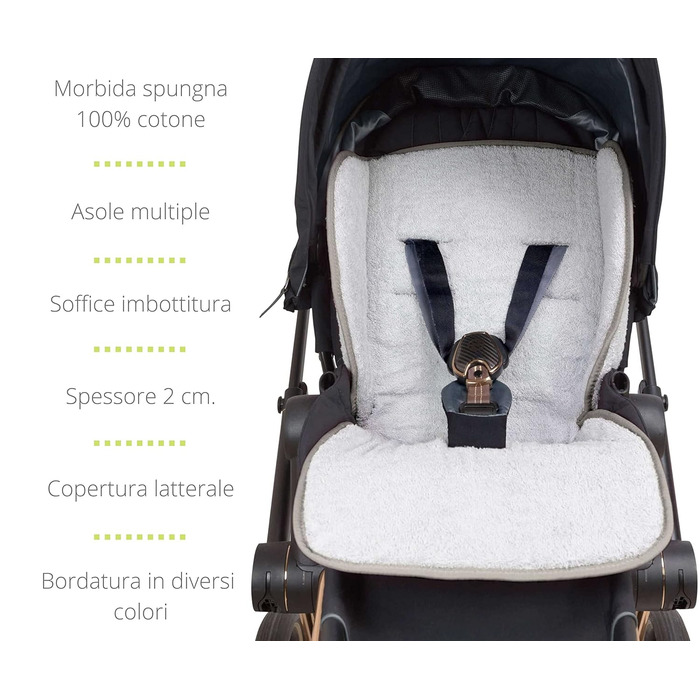 Babysanity® М'який універсальний вкладиш для новонароджених, матрац The Lux сірий, махровий чохол, 100% бавовна, бічний захист, вироблено в Італії