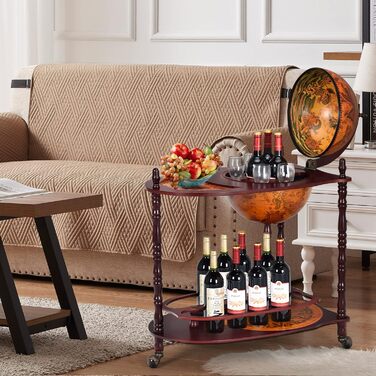COSTWAY Globusbar Minibar World Globe Wine Rack Bottle Rack Globe Bar Home Bar Cocktail Bar Decorative Bar Table Bar, with Wheels, with Tabletop