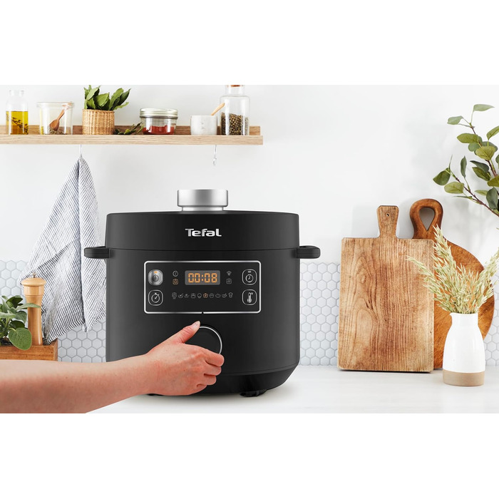 Мультиварка Tefal Turbo Cuisine 4.8л CY7548: швидка, 10 програм (приготування на пару, тушкування, смаження, су-від, рис), підтримання тепла, антипригарне покриття, чорна