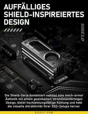 Радіатор охолодження M.2 SSD EZDIY-FAB з вбудованим 20mm PWM вентилятором, преміум-алюмінієвий дизайн, високопродуктивний кулер для M.2 2280 - Чорний - 1 шт.