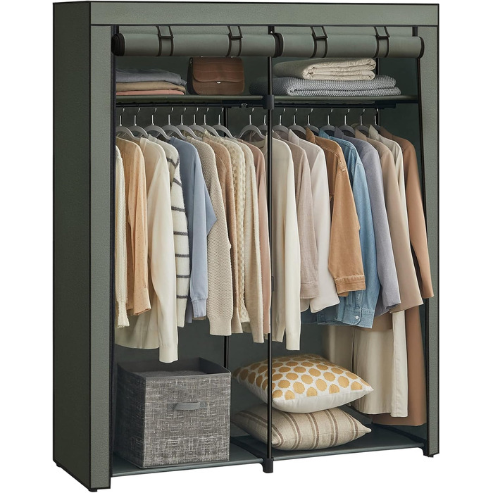 SONGMICS Storage Cabinet, Portable, with Hanging Rod, Foldable, Wardrobe, Bedroom, Office, 140 x 43 x 174 cm, RYG02GY (Beige Green)