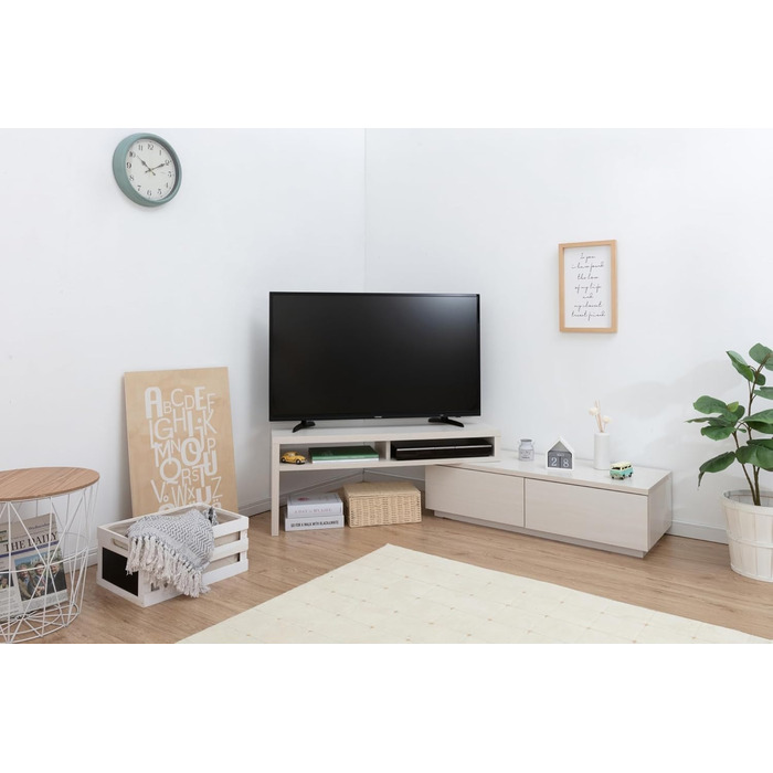 Iris Ohyama TV Furniture, TV Stand, TV Bench, TV Mount for Screens up to 43 inches, 4 Shelves, Extendable, Contemporary, Bedroom, Living Room - TV Cabinet - SAB-100 - White Oak