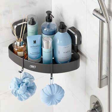 Поличка для душу TAILI без свердління, регульована, набір 2 шт., аксесуари для душу з гачками, нержавіюча сталь, чорний, органайзер для кухні, ванної кімнати, сріблястий