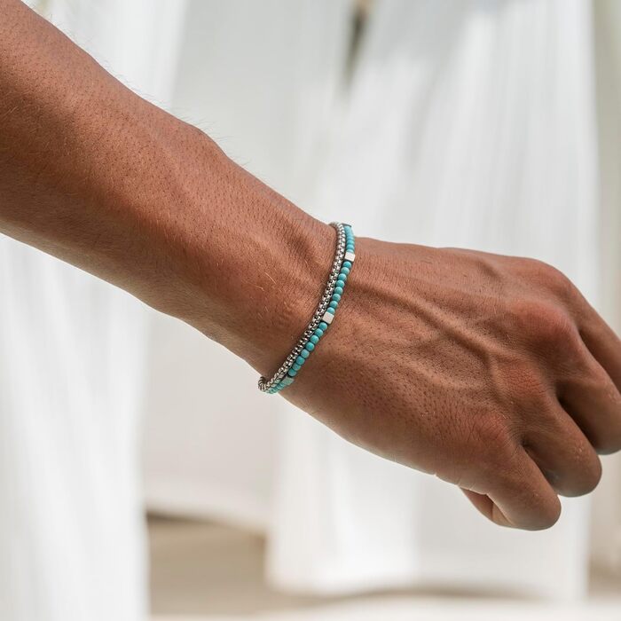 Чоловічий браслет Nami з перлами срібного та бірюзового кольорів, водонепроникний, 18+4 см, подарунок для чоловіків