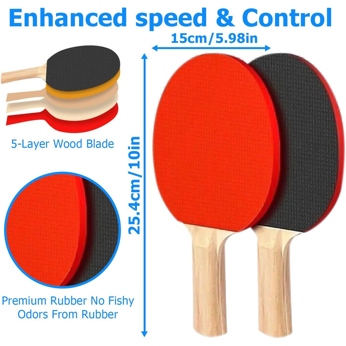 HOMURY Набір для пінг-понгу: 2 ракетки, сітка, 3 м'ячі, сумка, для гри в приміщенні та на вулиці, дитячий та дорослий