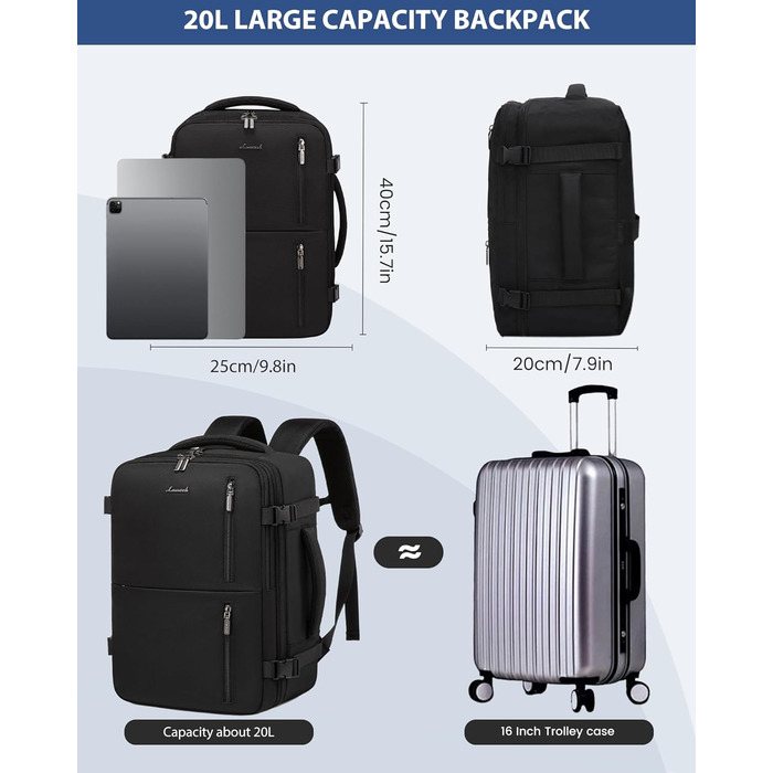 LOVEVOOK Рюкзак для подорожей, ручна поклажа, 40x30x20 см, 24л, для ноутбука 14