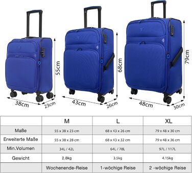Бізнес валіза Weichschalenkoffer на 4 колесах Blue-Violet, 24'' із розширенням, TSA-замком, Breeze II, дорожня валіза для подорожей
