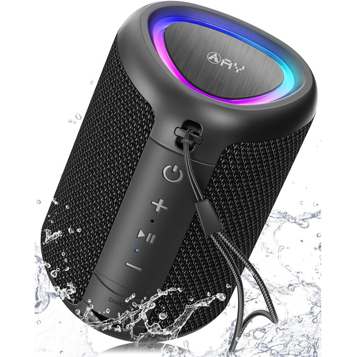 Портативна Bluetooth колонка AY з підсвічуванням, IPX5, 24 години роботи, AUX/TF, стерео-паринг, зелена (чорна, компактна)