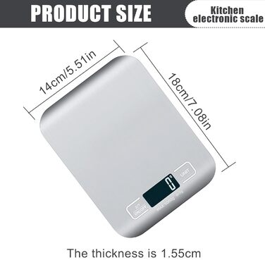 Цифрова кухонна вага, 10 кг/1 г, USB, перезарядна, з LCD дисплеєм та функцією тарування. Професійна кухонна вага, металевий білий колір.
