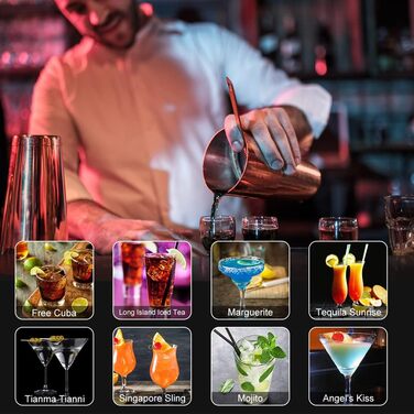 Набір для коктейлів 23 предмети Boston з нержавіючої сталі, золотий, з акриловою підставкою, рецептами та 4 каменями для віскі - професійний барний набір для дому та вечірок