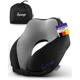 Подушка для шиї Luna Nackenkissen Flugzeug: Memory Foam, дихаюча, для подорожей, чорна. Подушка для шиї в літак, авто, для дорослих. Зручна та миюча.