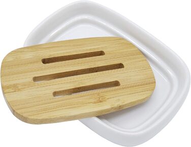 Підставка для мила Lofekea з кераміки та бамбуку, двошарова, для ванної та душу