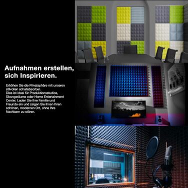 Акустичний поролон Fstop Labs для звукоізоляції, набір 12 шт. 3D панелі-поглиначі ехо та шуму (пірамідки), 30 x 30 x 5 см, чорний