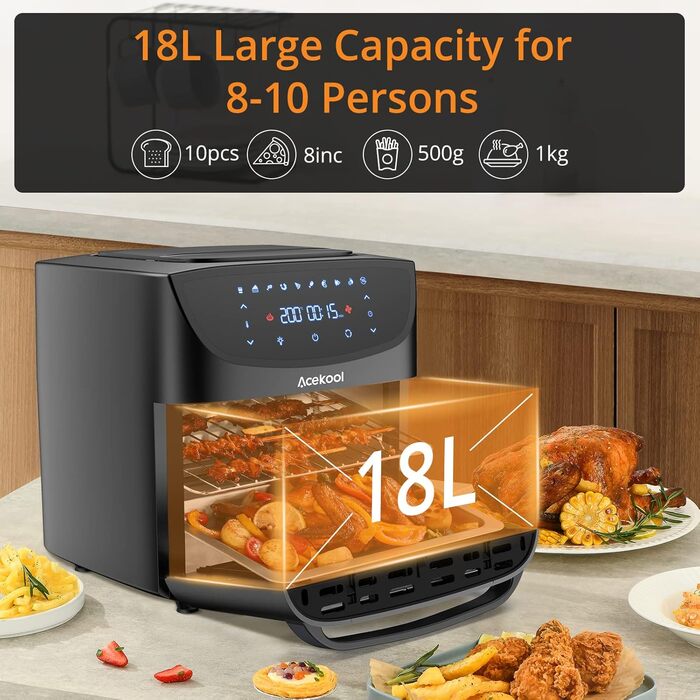 Hot Air Fryer 5QT XXL Fryer Hot Air Fryer Air Fryer with Silicone Liner, 8 Presets Quiet Air Fryer with Viewing Window Acekool 4.5L
