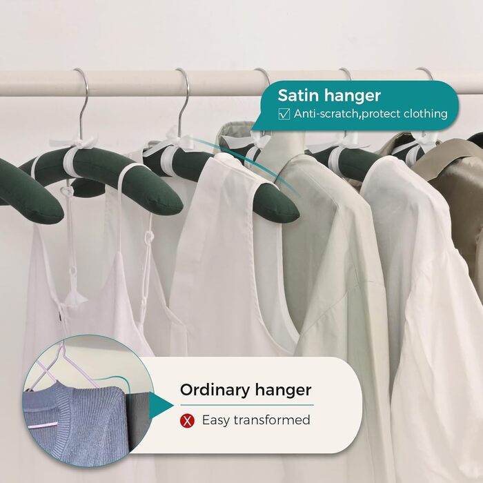 Клітки для одягу JS HANGER з м'якою підкладкою для светрів, 43,2 см, великі, міцні, з сатином, без плечей, для жінок, одягу, весіль, спідньої білизни, 10 шт., (Темно-зелений)