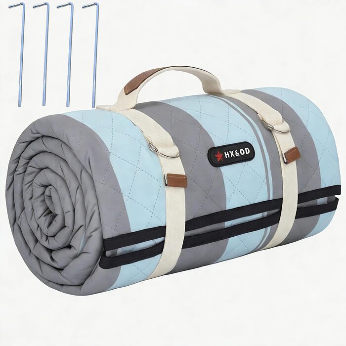 Плед для пікніка водонепроникний HX&OD, 203x203 см, сіро-зелений, з ручкою, складаний