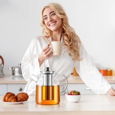 Чайник скляний HEMOLY 1,8L з підставкою, з ситечком для листового чаю та пакетиків