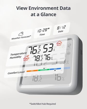 SwitchBot Bluetooth Weather Station with Outdoor Sensor, Hygrometer Thermometer Indoor, Temperature Sensor with Outdoor Thermometer, Time/Date/Weather Forecasts (SwitchBot Hub required) Weather Station (Bluetooth)