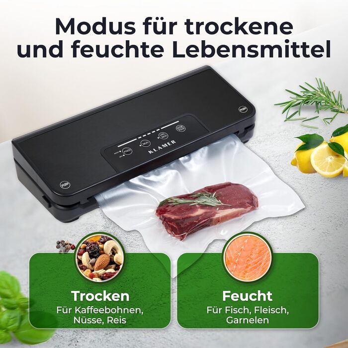KLAMER Vakuumierer Classic Pro 80 (2024) - Професійний вакуумний пакувальник для продуктів (2024), чорний