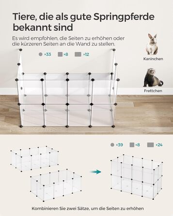 Клітка для гризунів SONGMICS Freigehege з піддоном, 143 x 73 x 46 см, біла. Підходить для кроликів, хом'яків, їжаків. LPC02W