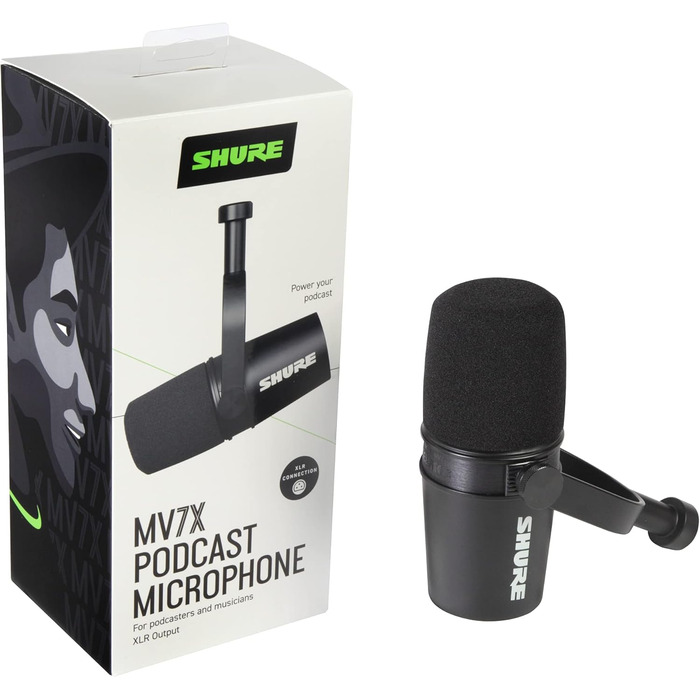 Мікрофон Shure MV7X XLR – Динамічний мікрофон для подкастів та вокалу, з технологією ізоляції звуку, чорний