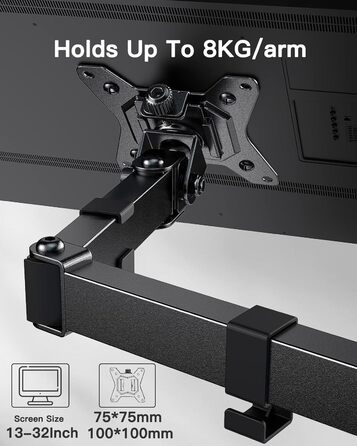 Кріплення для моніторів ErGear 2 шт. для екранів 13-32 дюйми, гнучкий кронштейн з VESA 75/100mm, 8 кг навантаження, для геймінгу