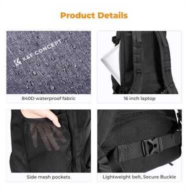 Рюкзак для камери K&F Concept 30L, водонепроникний, з захистом від дощу, для DSLR/SLR, 16