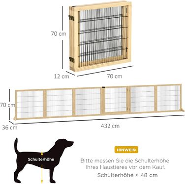 Захисне ґратка для собак PawHut - регульоване, самостійне, дерев'яне, 6 панелей, 70H x 432B см