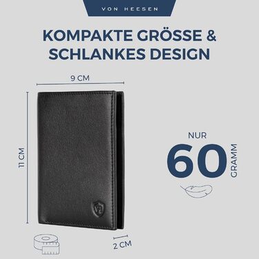 Гаманець VON HEESEN для чоловіків і жінок, чорний, з відділенням для монет, натуральна шкіра