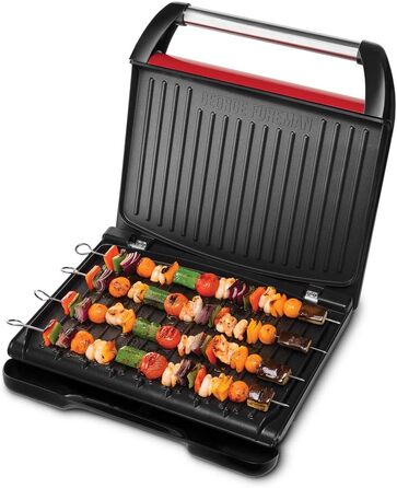 George Foreman Contact Grill & Panini/Sandwich Maker - 24x17cm, 3-Portion Size - Steel Red - Reduces Up to 42% Fat