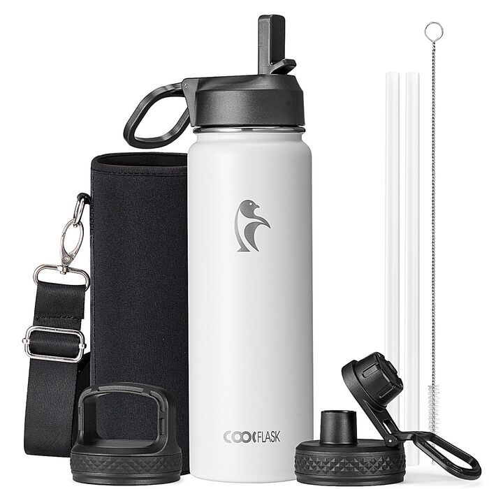 Термофляга Coolflask 2Л з трубочкою та 3 кришками, вакуумна пляшка для води з нержавіючої сталі для спорту та подорожей, Starry Indigo Black